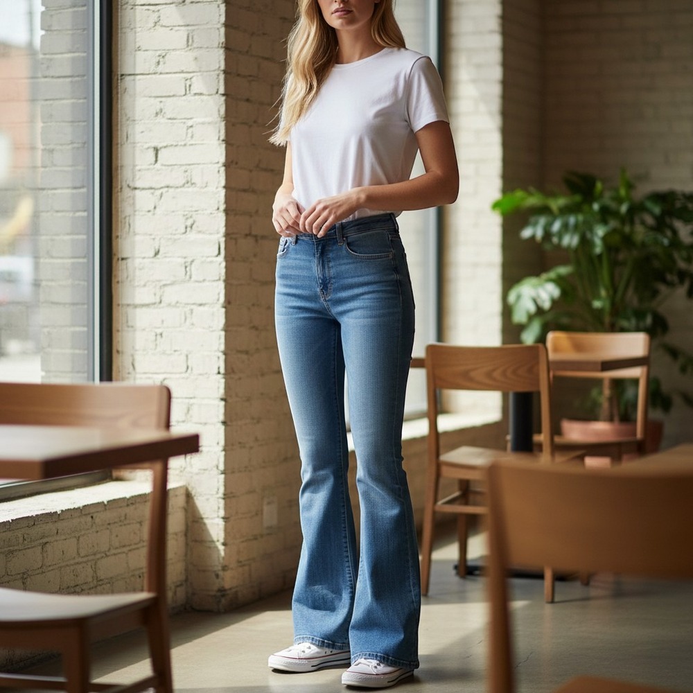 Hollister Low Rise Flare Jeans Medium Wash Vintage Stretch Denim 000R W23R